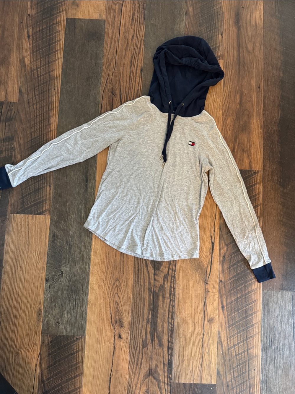 Tommy Hilfiger Navy & Light Gray Hooded Long Sleeve Top
